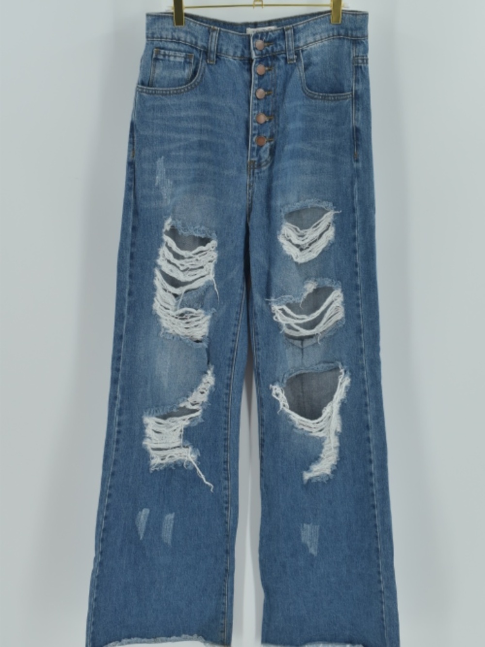 Vibrant M.I.U. High Rise Distressed Wide Leg Jeans Women's Size 11 29 Button Fly